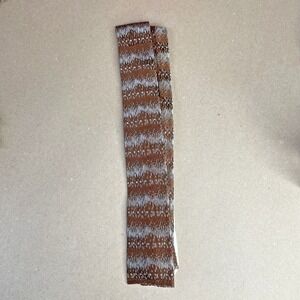 Vtg Pilgrim Skinny Tie Brown Geometric‎ Stripes 51" Square End Shine Narrow NWT